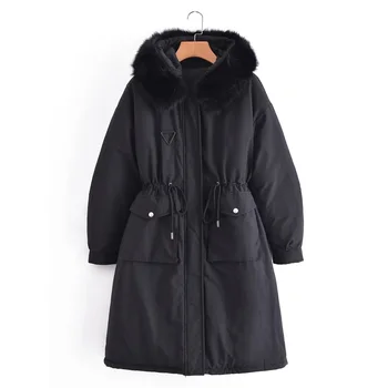 Женское Свободное хлопчатобумажное пальто с длинным рукавом, однотонная рабочая одежда, зима