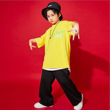 Детская Крутая одежда в стиле хип-хоп, Свободные футболки, топы, одежда для сцены, Штаны для бега Трусцой для девочек и мальчиков, Карнавальное шоу, танцевальный костюм, Одежда