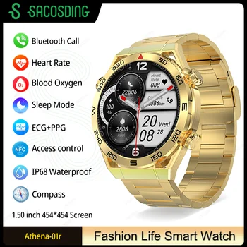 Смарт-часы Мужские 1,5 дюйма 454 * 454 Разрешение GPS Трек Голосовой Вызов NFC Часы Компас IP68 Водонепроницаемый ЭКГ Smartwatch Для Android