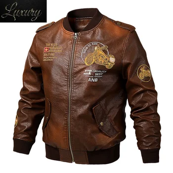 Мужская куртка из искусственной кожи, Военная Винтажная мотоциклетная весенняя куртка-бомбер, пилот, бейсбольное пальто, мужской коричневый, черный