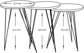 Домашний набор из 3 сосновых деревянных столиков Серого цвета, Круглый Деревянный Журнальный столик с металлическими ножками для гостиной, Ho