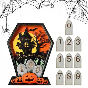 Адвент-календарь на Хэллоуин 2023, Деревянный обратный отсчет, Праздничное украшение стола, Принадлежности для домашних вечеринок в Доме с привидениями на Хэллоуин