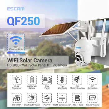 ESCAM QF250 1080P Облачное хранилище WIFI Батарея PIR Сигнализация купольная IP-камера С Солнечной Панелью Полноцветное Ночное Видение Двухстороннее Аудио