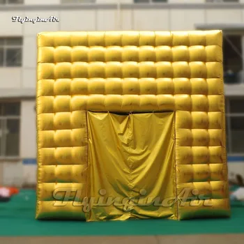 Роскошный большой чистый золотой надувной шатер для свадебной вечеринки, кубический шатровый дом для мероприятий на открытом воздухе