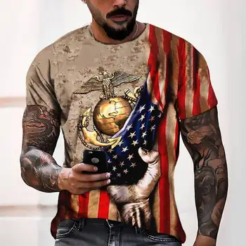 Летняя футболка, Американская футболка, мужская одежда с 3D принтом, Топы, Винтажная мужская футболка оверсайз с изображением животного Орла, футболка, мужская одежда