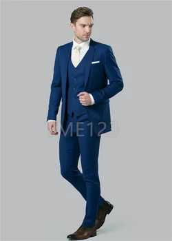 Новое поступление, темно-синие Мужские костюмы в деловом стиле из 3 предметов, приталенный козырек с лацканами на одной пуговице, сшитый на заказ Terno Masculino (куртка + Брюки + жилет).）