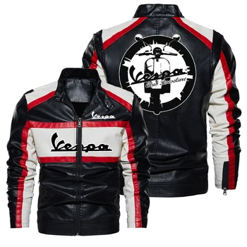 Мужская Кожаная куртка с логотипом VESPA, Повседневная куртка, Мужская модная мотоциклетная куртка, Мужская весенне-осенняя кожаная куртка M