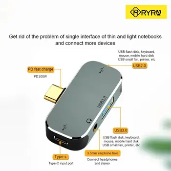 RYRA Многофункциональный удлинитель Type-c 3,55 мм, док-станция USB3.0/USB2.0/USB3.1, совместимый с HDMI, разветвитель для ПК, ноутбука