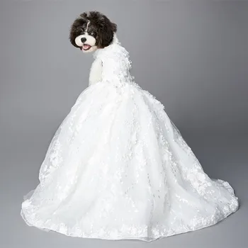 Роскошная дизайнерская одежда для собак ручной работы, одежда для домашних животных, чистое свадебное платье, платье принцессы с шлейфом, 3D Аксессуары, отделка вышивкой