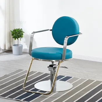 Парикмахерские кресла с простым Подъемом, Круглые, легкие, Роскошные, современные Парикмахерские кресла из нержавеющей стали, Золотистая Вращающаяся Мебель для салона Silla De Barbero