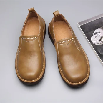 Новое поступление, кожаные оксфорды без застежки в стиле бизнесмена, высококачественная мужская четырехсезонная повседневная обувь с большой головкой в стиле ретро