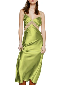 Женское элегантное платье на бретельках без рукавов с V-образным вырезом, открытой спиной и разрезным подолом - идеально подходит для вечеринок