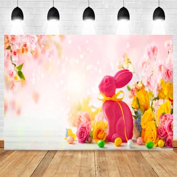 Пасхальные яйца Yeele, фотоколлаж с кроликом, Розовые цветы, фон для детской фотосъемки, фотографические декорации, фоны для фотостудии