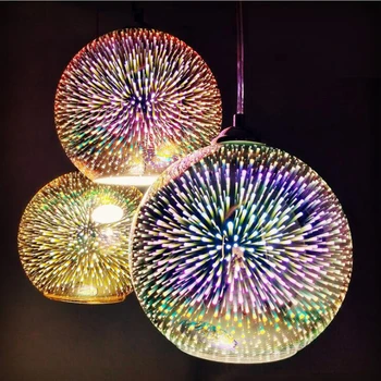 Светодиодные подвесные светильники, Зеркальный стеклянный шар, 3D Фейерверк, абажур для лампы в стиле лофт, ресторан, бар, Украшение кухонного острова, Подвесной светильник