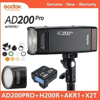 Карманная вспышка Godox AD200Pro Strobe Speedlight мощностью 200 Вт TTL с круглым световым основанием H200R и комплектом световых эффектов AKR1 для зеркальных фотокамер