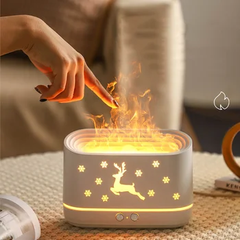 Аппарат для Ароматерапии с Милым Оленем USB Диффузор эфирного масла, имитирующий пламя, Увлажнитель воздуха 300 мл с цветной подсветкой для домашнего офиса