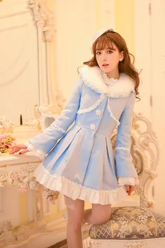 Пальто принцессы сладкой Лолиты Candy Rain Зимнее новое тонкое пальто с бантом и взъерошенным мехом C16CD5985
