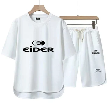 2023 Новая летняя мужская спортивная одежда, высококачественная хлопковая футболка с принтом и шорты, повседневный комплект из двух предметов для фитнеса