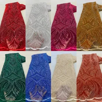 Французская свадебная кружевная ткань в полоску, роскошная африканская кружевная ткань с блестками для свадебного платья, усовершенствованная ткань для пошива на заказ