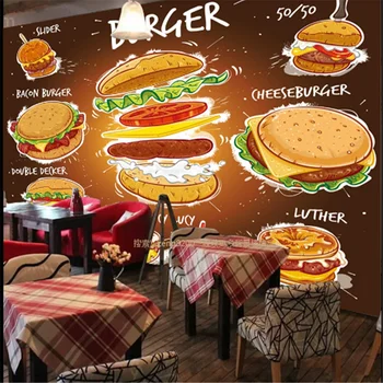 Изготовленный На Заказ Западный Ресторан Быстрого Питания Бургеры черный Фон Настенная Роспись Обои 3D Снэк-Бар Гамбургер Пицца Обои 3D