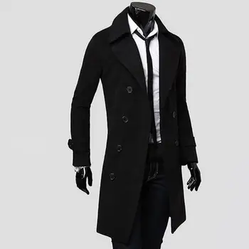 Стильное пальто Темперамент двубортная Осенне-зимняя непромокаемая однотонная куртка, мужское пальто, универсальное
