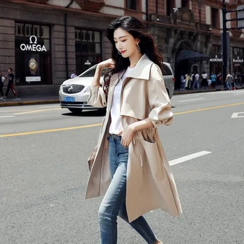 Женский тренч, элегантное пальто в британском стиле с регулируемой талией, шикарное сочетание с новым пальто корейской моды