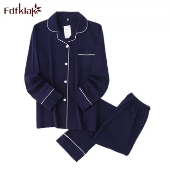 Fdfklak/новый пижамный комплект для пары, пижама с длинным рукавом из 100% хлопка, женская пижама, пижамный костюм, весенне-осенняя пижама, 2 предмета