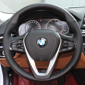 Для BMW G30 530i 540i 520d 530e G32 GT 630i 630d G01 X3 Сшитая вручную Черная Противоскользящая Кожаная Крышка рулевого колеса Внутренняя