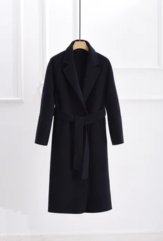 Осенне-зимнее новое двустороннее кашемировое пальто ручной работы с длинным отворотом и карманом черного цвета