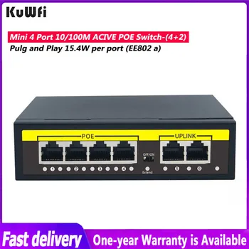 Kuwfi 48V POE сетевой коммутатор 100 Мбит/с Ethernet Сетевой коммутатор 4 Порта PoE Переключатель Инжектор для IP-камеры/беспроводной точки доступа/CCTV