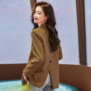 Серый повседневный пиджак кофейного цвета, женский Весенне-осенний 2023, Новые повседневные женские блейзеры и куртки в корейском стиле высокого качества