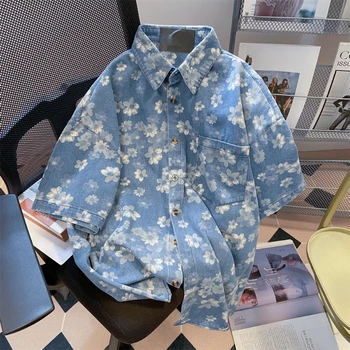 DUOFAN, женская рубашка с цветочным рисунком, женская блузка на пуговицах в стиле ретро, Летние Свободные блузки с коротким рукавом, подходящие для отдыха на Гавайях, топы