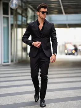Устойчивый Черный мужской костюм в офисном стиле для отдыха, модный мужской костюм для свадебной вечеринки, костюм для Выпускной церемонии