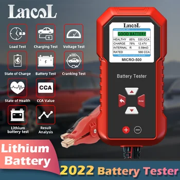 Тестер автомобильного аккумулятора Lancol Micro 500 12V 40-3000 CCA, Тест литиевой батареи, Анализатор свинцово-кислотных аккумуляторов, светодиодный дисплей с QR-кодом