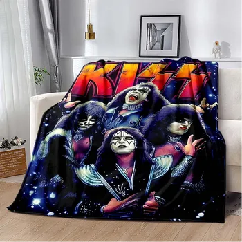 Флисовое одеяло с 3D Принтом Kiss Rock Band для кроватей, Походов, Пикника, Толстое Одеяло, Модное Покрывало, Флисовое покрывало