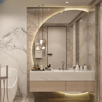 Шкаф для ванной комнаты из каменной плиты в японском стиле, встроенный бассейн для мытья рук и лица, комбинированный бассейн