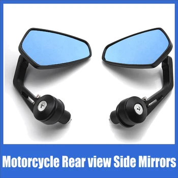 Универсальные Мотоциклетные Алюминиевые Зеркала заднего Вида, Черные Боковые Зеркала заднего вида, Синие Антибликовые Зеркала Cafe Racer, Зеркала для Harley Davidson