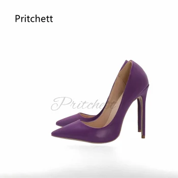 Женские фиолетовые кожаные туфли на высоком каблуке-шпильке с острым носком, женские летние офисные туфли для свадебной вечеринки