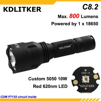Светодиодный фонарик KDLITKER C8.2 красного цвета 620 нм 800 люмен для кемпинга и охоты - черный (1x18650)