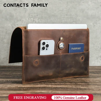 Семейная кожаная сумка для ноутбука CONTACT'S для Macbook Pro Air 13, 14, 15, 16 Дюймов, защитные чехлы с Airtag Case, сумочка