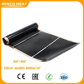 Размер Minco Heat Опционально 400 Вт/м2 Ширина 50 см Высокотемпературная Нагревательная Пленка Дальнего Инфракрасного Диапазона Для Теплого Пола Теплый Коврик