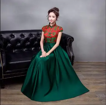 Традиционные Китайские Платья Подружек Невесты Зеленого Цвета Cheongsam Woman В Восточном Стиле Летняя Сестра Чипао