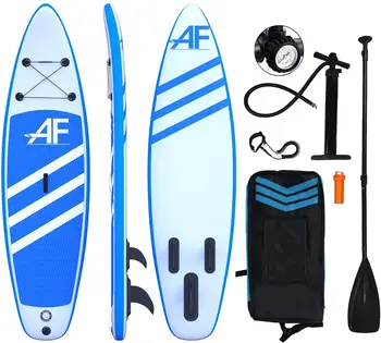 Надувная доска для серфинга в водных видах спорта с аксессуарами для SUP и рюкзаком, нескользящая палуба. Бонус -водонепроницаемая сумка, поводок