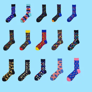 Осенне-зимние носки, Мужская мода в стиле хип-хоп, 21 цвет, Разноцветные хлопковые носки с животными и цветочным рисунком, Счастливые Носки, мужские подарочные мужские носки