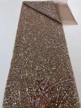 Африканская Кружевная ткань с пайетками для Жениха, Высокое Качество, 2023, Вышивка из тяжелого бисера, Французский Тюль, Кружевное Нигерийское свадебное платье