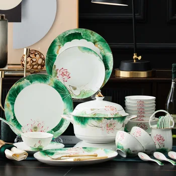 Набор чаш для бытовой керамической посуды и тарелок Цзиндэчжэнь китайский костяной фарфор посуда