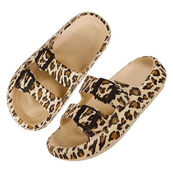 Женские тапочки-подушки на мягкой леопардовой подошве, сандалии-слайды на толстой платформе с двойной пряжкой, женские летние нескользящие шлепанцы