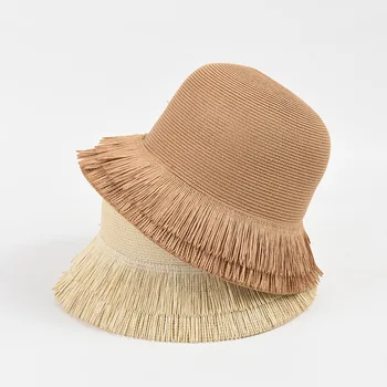 Летняя Соломенная шляпа с кисточками в новом стиле, однотонная Простая панама, Уличные покупки, Пляжная шляпа оптом