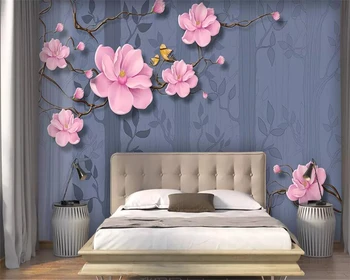 beibehang papel de parede Обои на заказ 3d фотообои ветви магнолии цветы и птицы блюз ТВ фон обои 3d