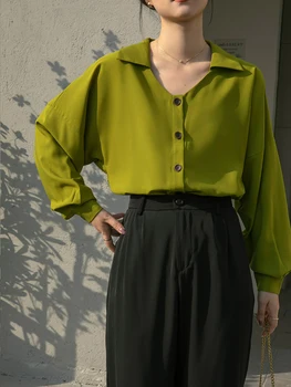 Французские шифоновые рубашки, женская блузка цвета авокадо Зеленого цвета с длинным рукавом, женские топы 2022, новинка весны и лета